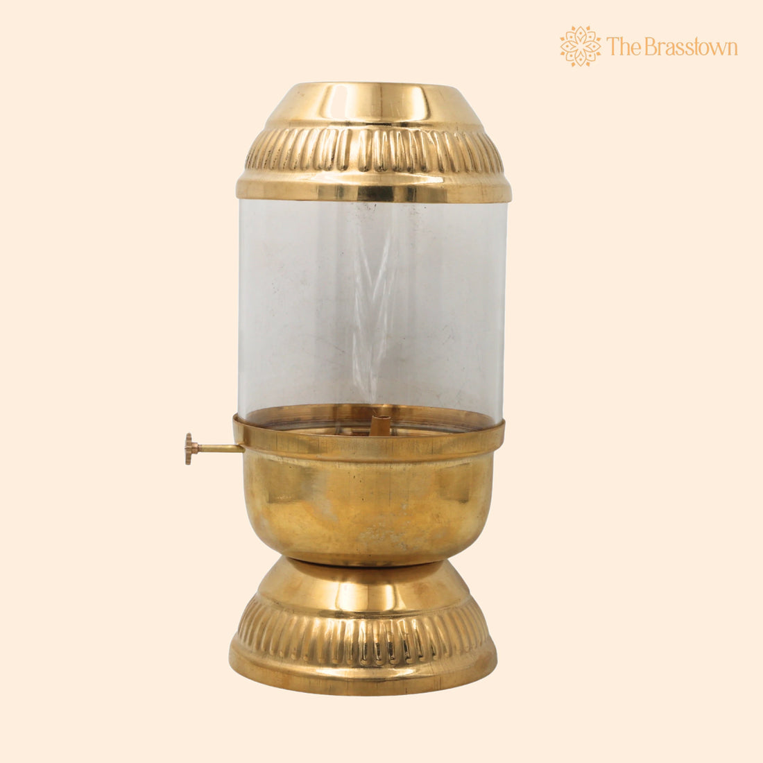 Brass Vintage Style Glass Oil Diya – Handcrafted Traditional Peetal Pooja Deepam Vilakku Chirag for Mandir, Aarti &amp; Festive Décor 8.5 Inch 1