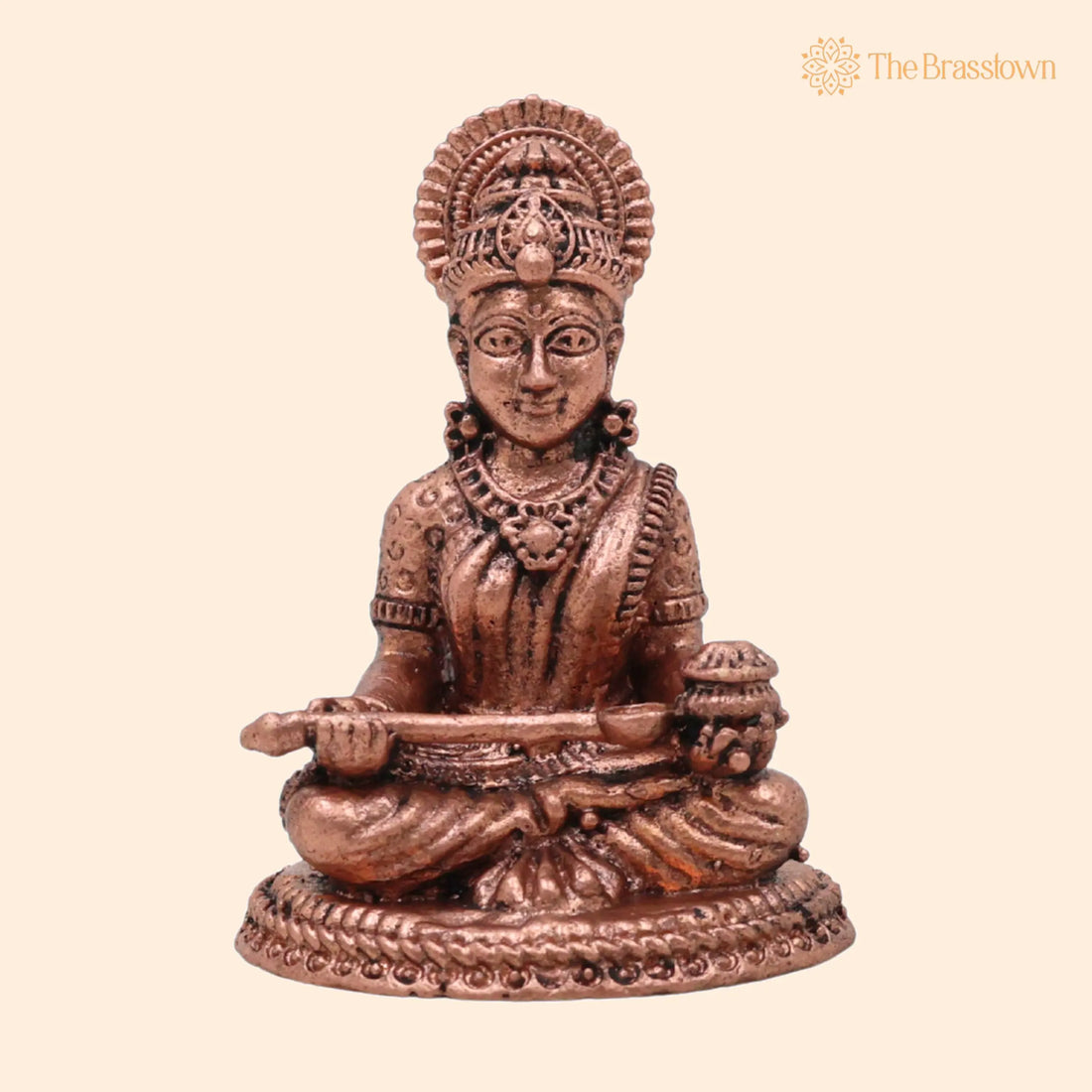 Copper Annapurna Devi Idol – Handcrafted Tamra Annapoorneshwari Murti, Annada Goddess Puja Vigraham for Home Temple Décor 2 Inch 1