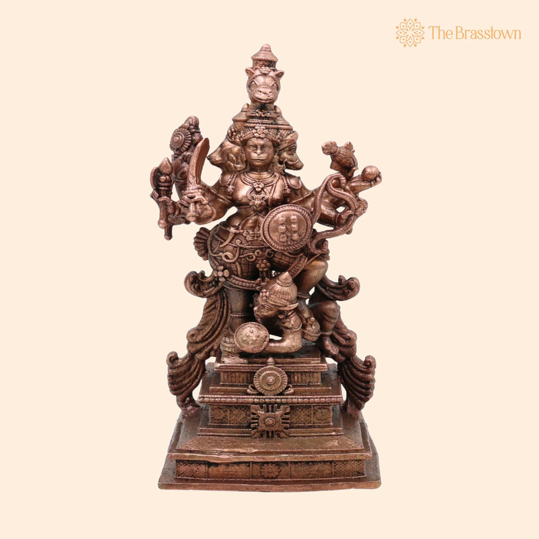 Copper Panchamukhi Veera Hanuman Idol – Handcrafted Panchamukha Anjaneya Swamy Vigraham, Panchavaktra Bajrangbali Murti for Pooja &amp; Home Décor 6.5 Inch 1