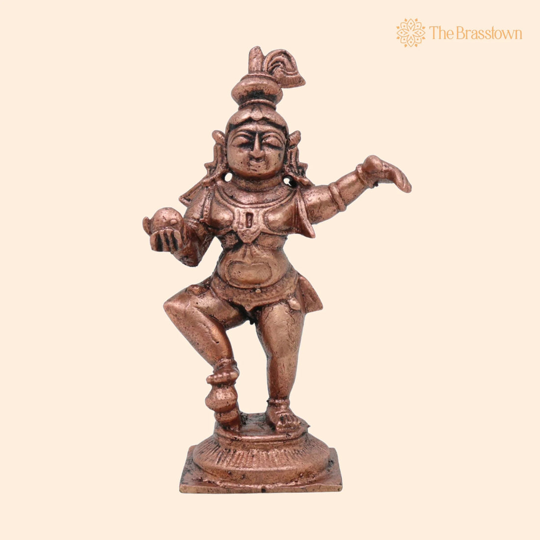 Copper Laddu Gopal Idol – Handcrafted Bala Krishna Bal Gopal Tamra Murti, Makhan Chor Bal Mukund Vigraha for Home Puja 3.5 Inch 1
