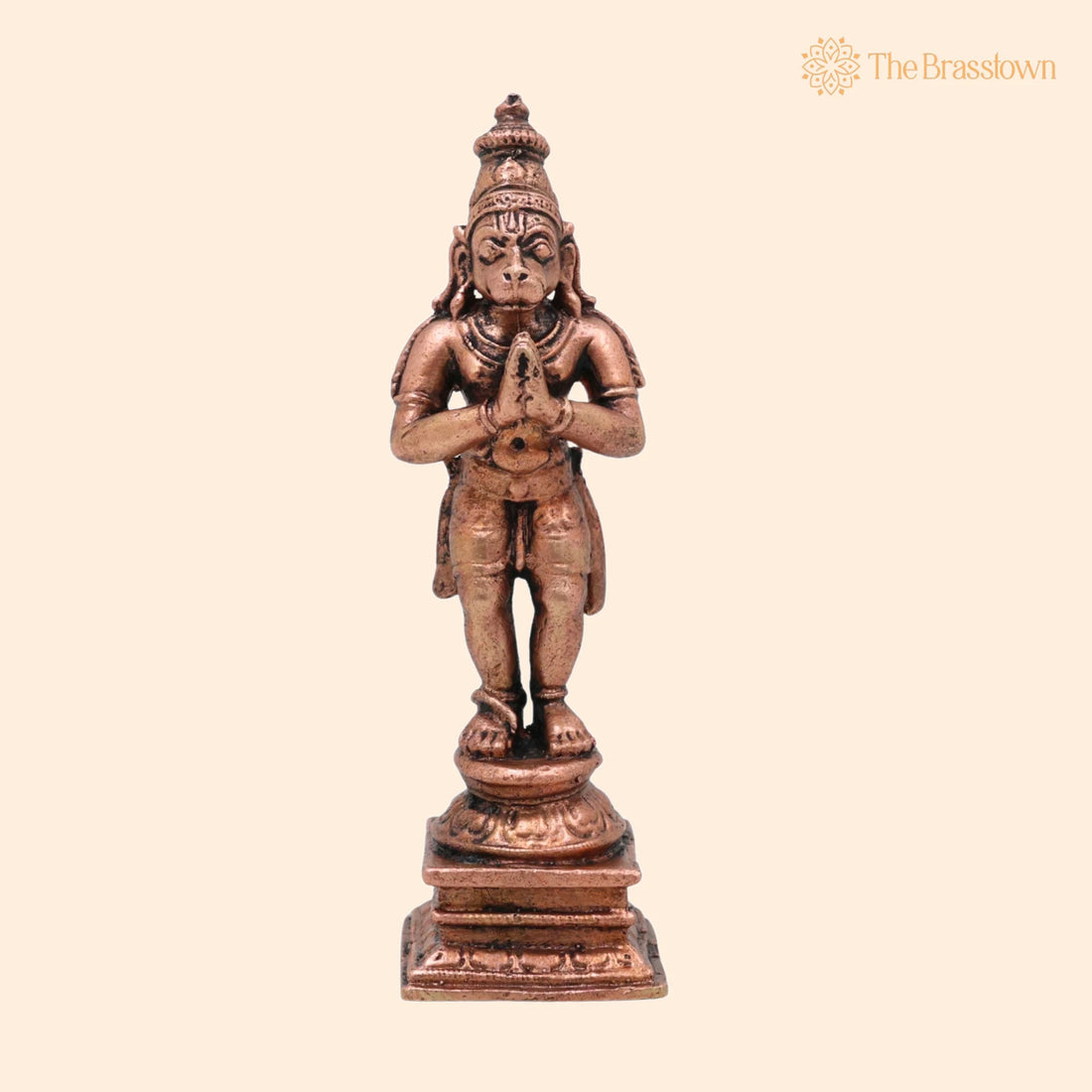 Copper Hanuman Idol – Handcrafted Tamra Anjaneya Maruti Bajrangbali Vigraham, Ramdoot Sankat Mochan Pooja Murti for Home Temple Décor 4 Inch 1