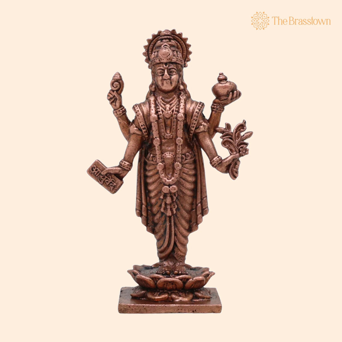 Copper Dhanvantari Vigraham – Handcrafted Lord Dhanwantri Ayurveda Devata Arogya Murti, Tamra Thamra Puja Sculpture for Home Worship 3 Inch 1