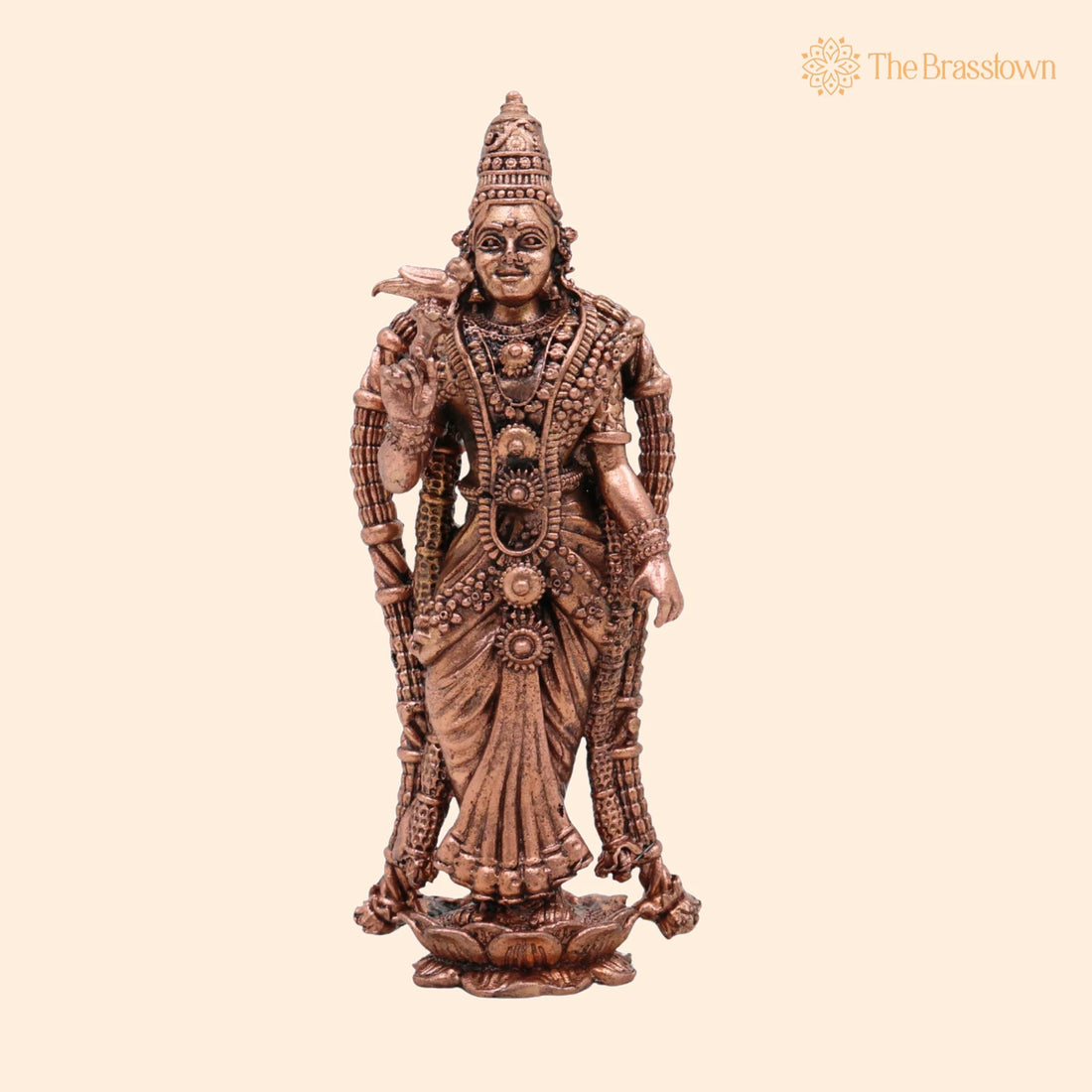 Copper Meenakshi Amman Idol – Handcrafted Meenatchi Meenalochani Sundareswari Tamra Vigraham for Home Pooja &amp; Décor 3 Inch 1