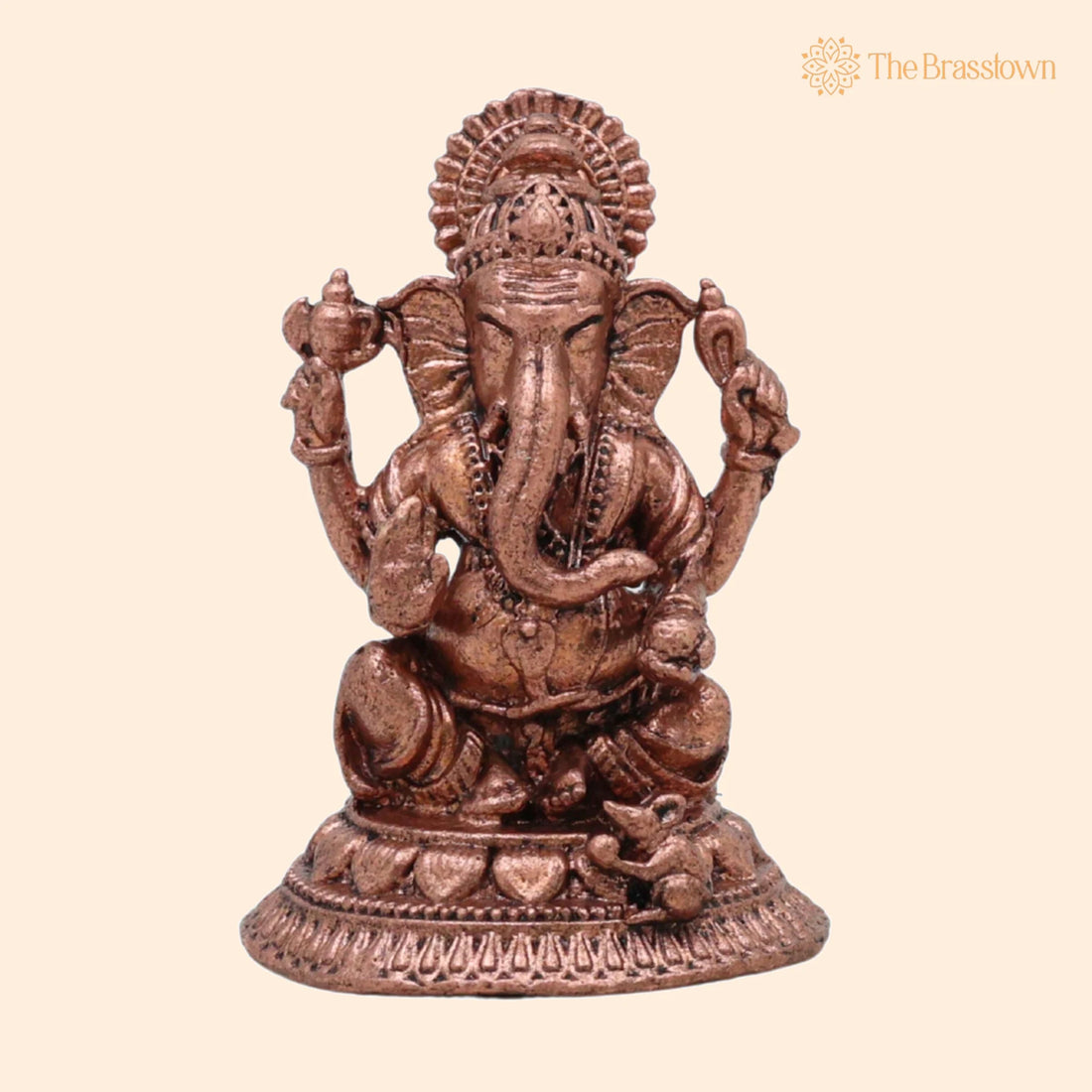 Copper Ganesha Idol – Handcrafted Tamra Ganapati Vinayaka Vigraham, Vighneshwara Ekadanta Murti for Home Puja Décor &amp; Gifts 2 Inch 1
