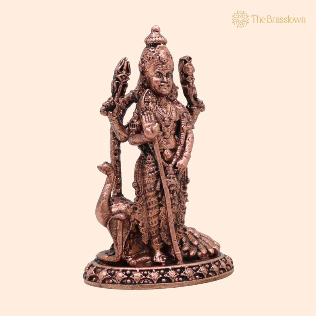 Copper Murugan Idol – Handcrafted Lord Kartikeya Subramanya Skanda Shanmukha Velan Sculpture for Home Pooja 2.5 Inch 1