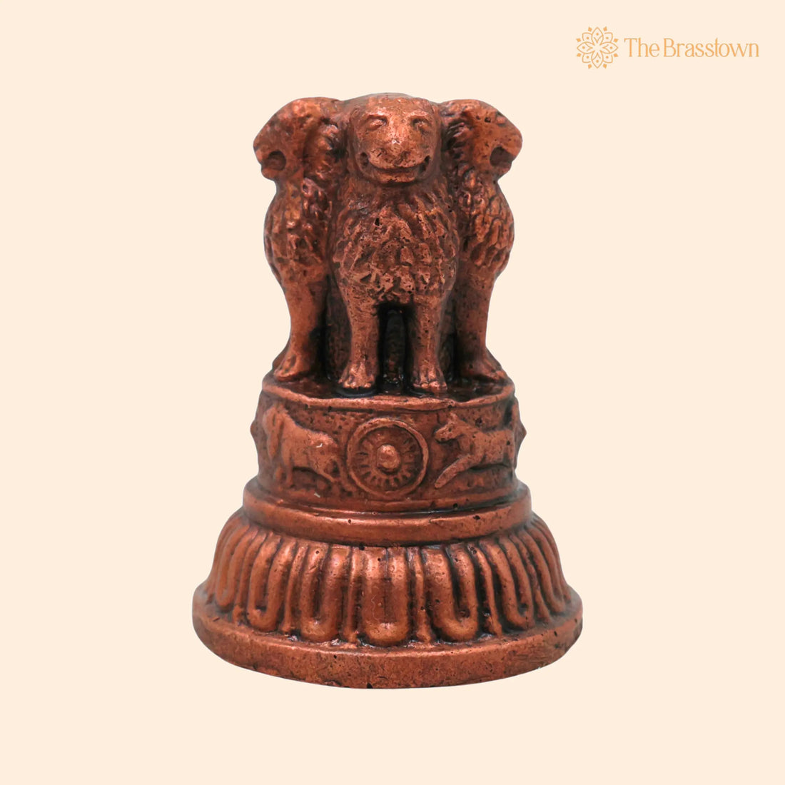 Copper Ashoka Stambh Idol – Handcrafted Ashokan Lion Capital National Emblem Murti for Puja, Home Mandir &amp; Décor 2 Inch 1