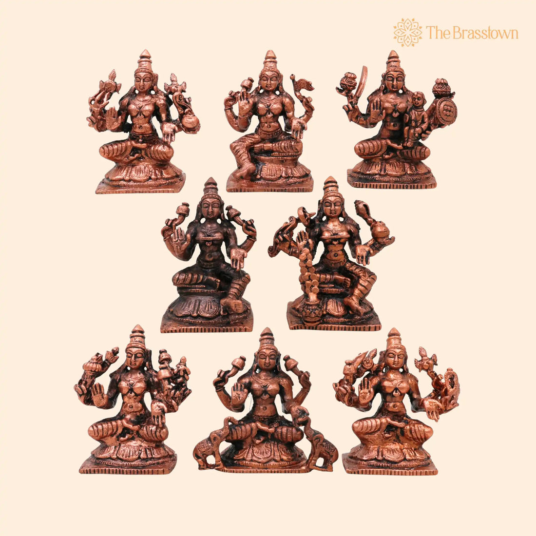 Copper Ashta Lakshmi Idol Set of 8 – Handcrafted Tamra Ashtalakshmi Vigraham, Asta Lakshmi Devi Murti for Puja, Home Décor 2.5 Inch 1