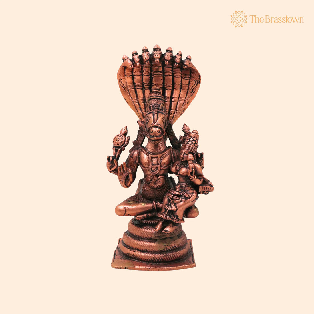 Copper Sri Hayagriva Lakshmi Idol with Nag Aura – Handcrafted Tamra Lakshmi Hayagreeva Swamy Murti for Pooja Mandir Décor 6.5 Inch 1
