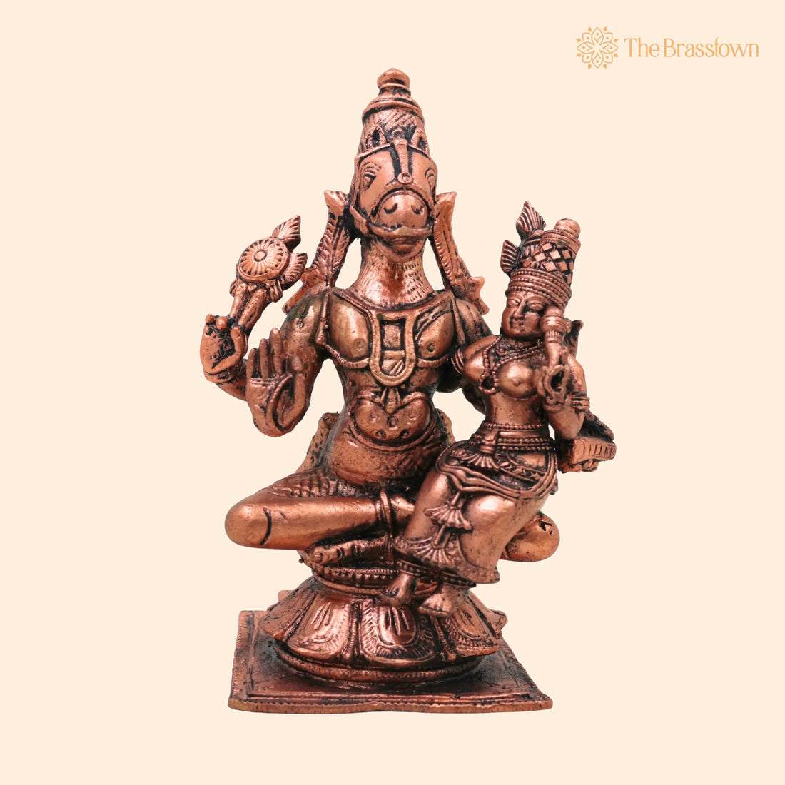 Copper Hayagriva Lakshmi Idol – Handcrafted Sri Lakshmi Hayagreeva Swamy Tamra Murti, Hayagriva Mahalakshmi Vigraha 4.5 Inch 1