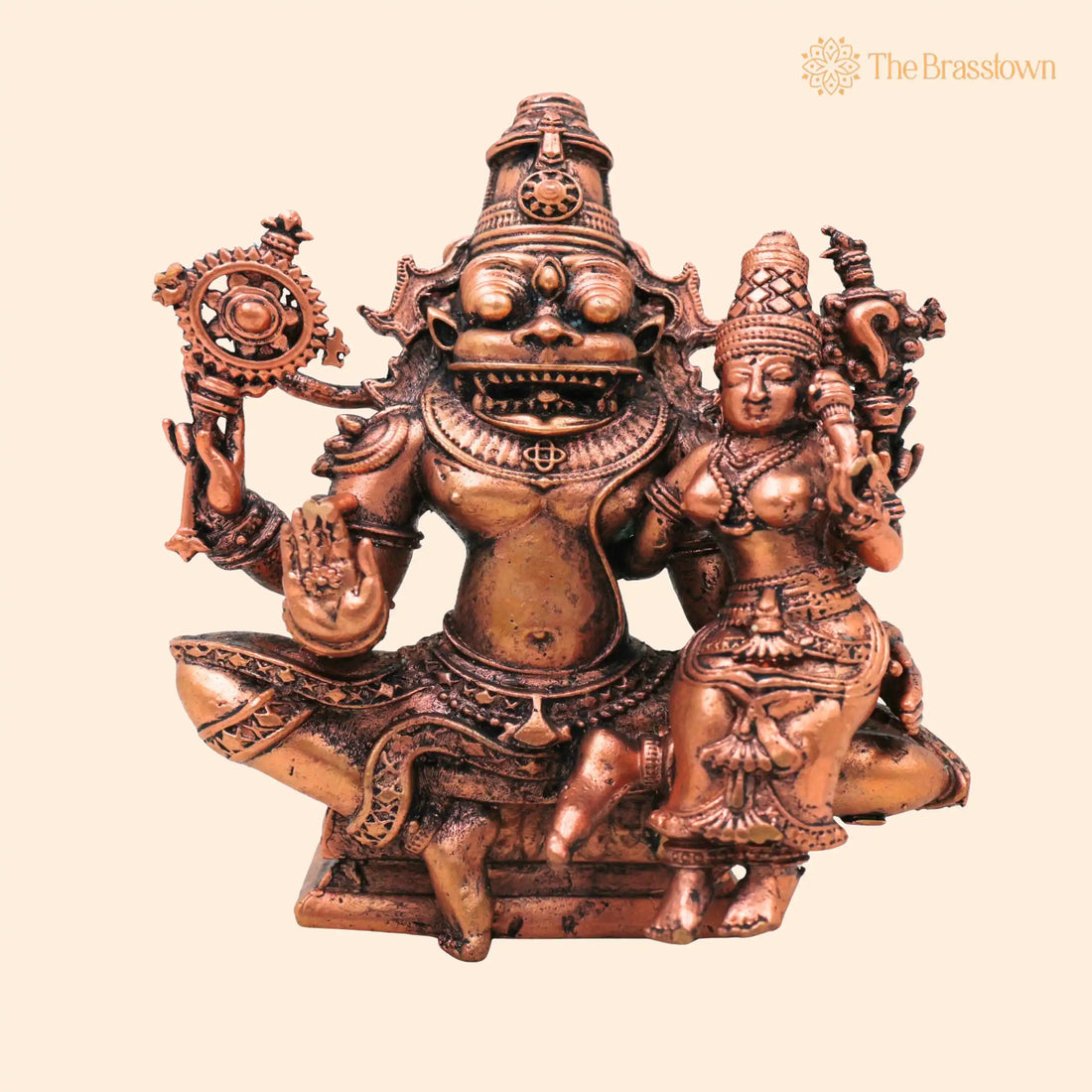 Copper Lakshmi Narasimha Idol – Handcrafted Tamra Vigraha Sri Narasimhaswamy Murti Statue for Pooja Home Décor 4 Inch 1