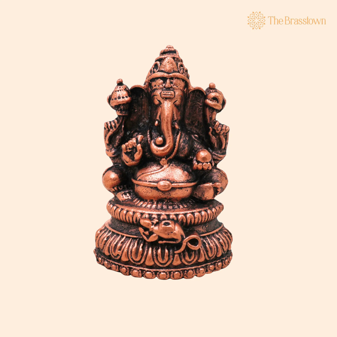Copper Ganesha Idol – Handcrafted Tamra Ganapati Vinayaka Siddhivinayak Murti for Pooja Décor 2 Inch 1