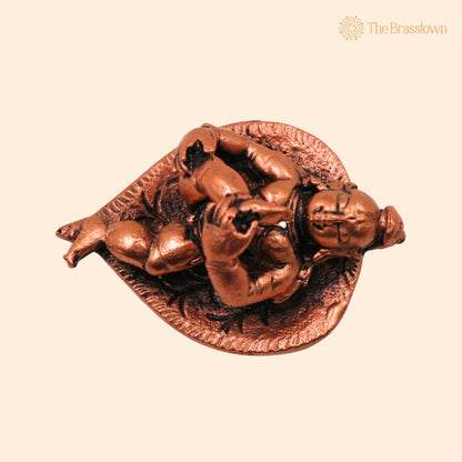 Copper Bala Krishna Idol on Leaf – Handcrafted Traditional Murti for Puja, Home Mandir &amp; Décor 1 Inch 1