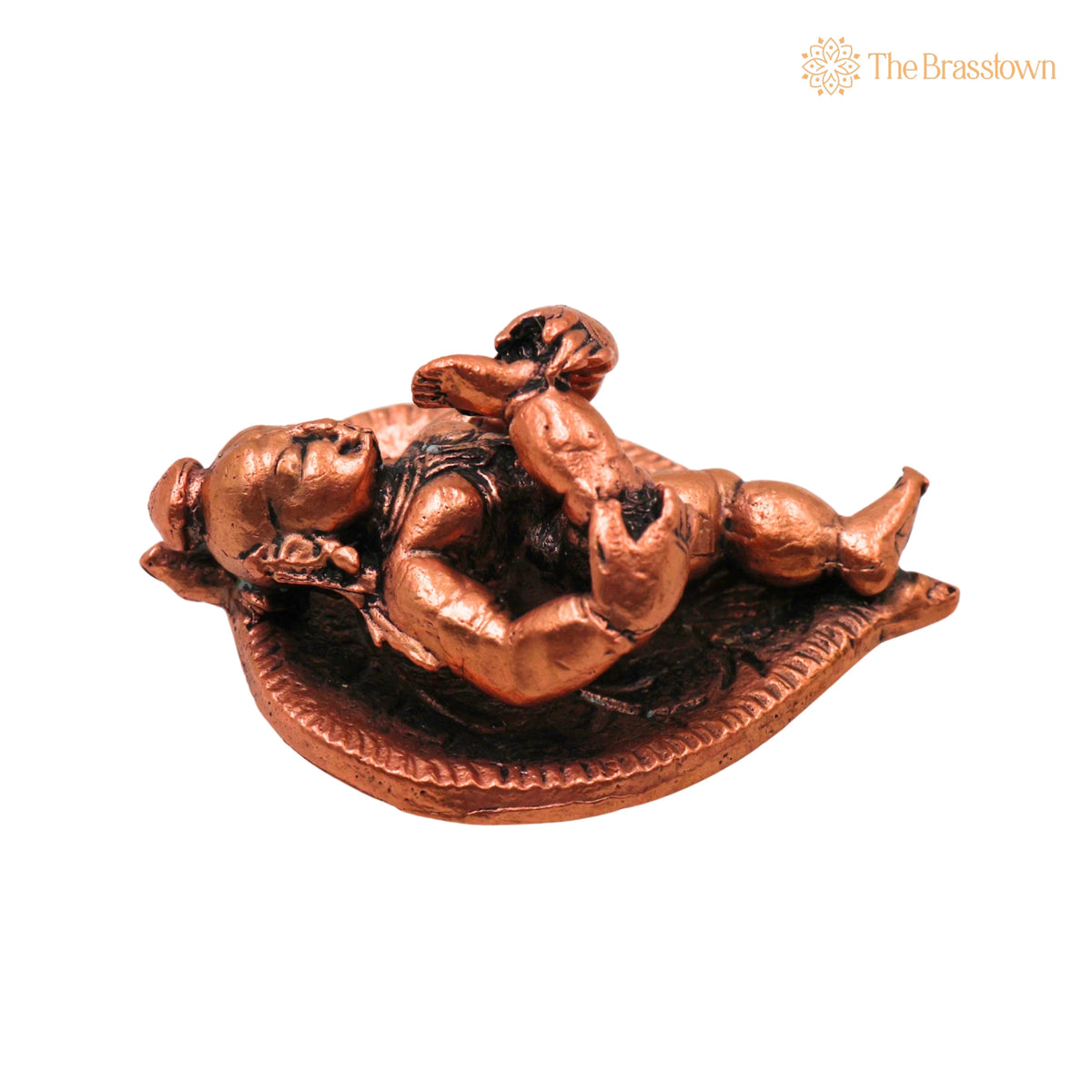 Copper Bala Krishna Idol on Leaf – Handcrafted Traditional Murti for Puja, Home Mandir &amp; Décor 1 Inch 2