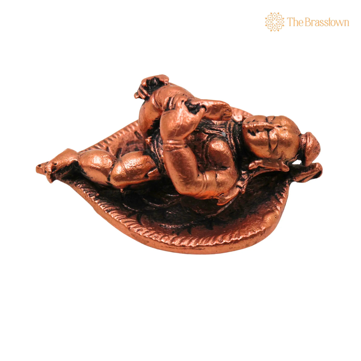 Copper Bala Krishna Idol on Leaf – Handcrafted Traditional Murti for Puja, Home Mandir &amp; Décor 1 Inch 3