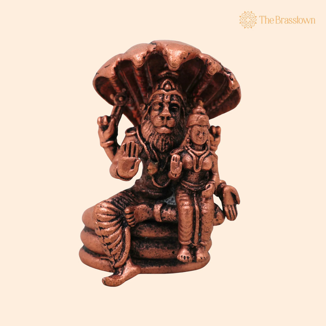 Copper Lakshmi Narasimha Idol – Handcrafted Sri Narasimhaswamy Tamra Murti Vigraha for Pooja &amp; Home Décor 2 Inch 1