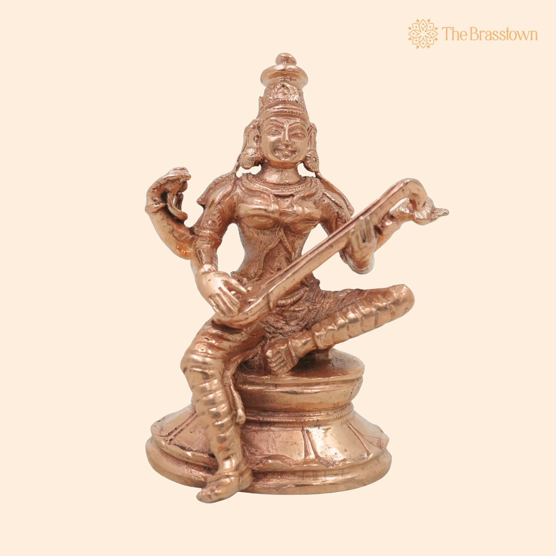 Bronze Saraswati Idol – Handcrafted Veena Vadini Sharada Vagdevi Murti Panchaloha Style Statue for Home Temple Décor 3.5 Inch 1