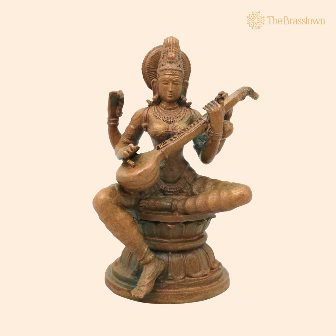 Bronze Saraswati Idol Sharada Vani Kalaimagal Panchaloha Style Murti – Handcrafted Kansya Vagdevi Bharati Statue for Home Temple 4.5 Inch 1