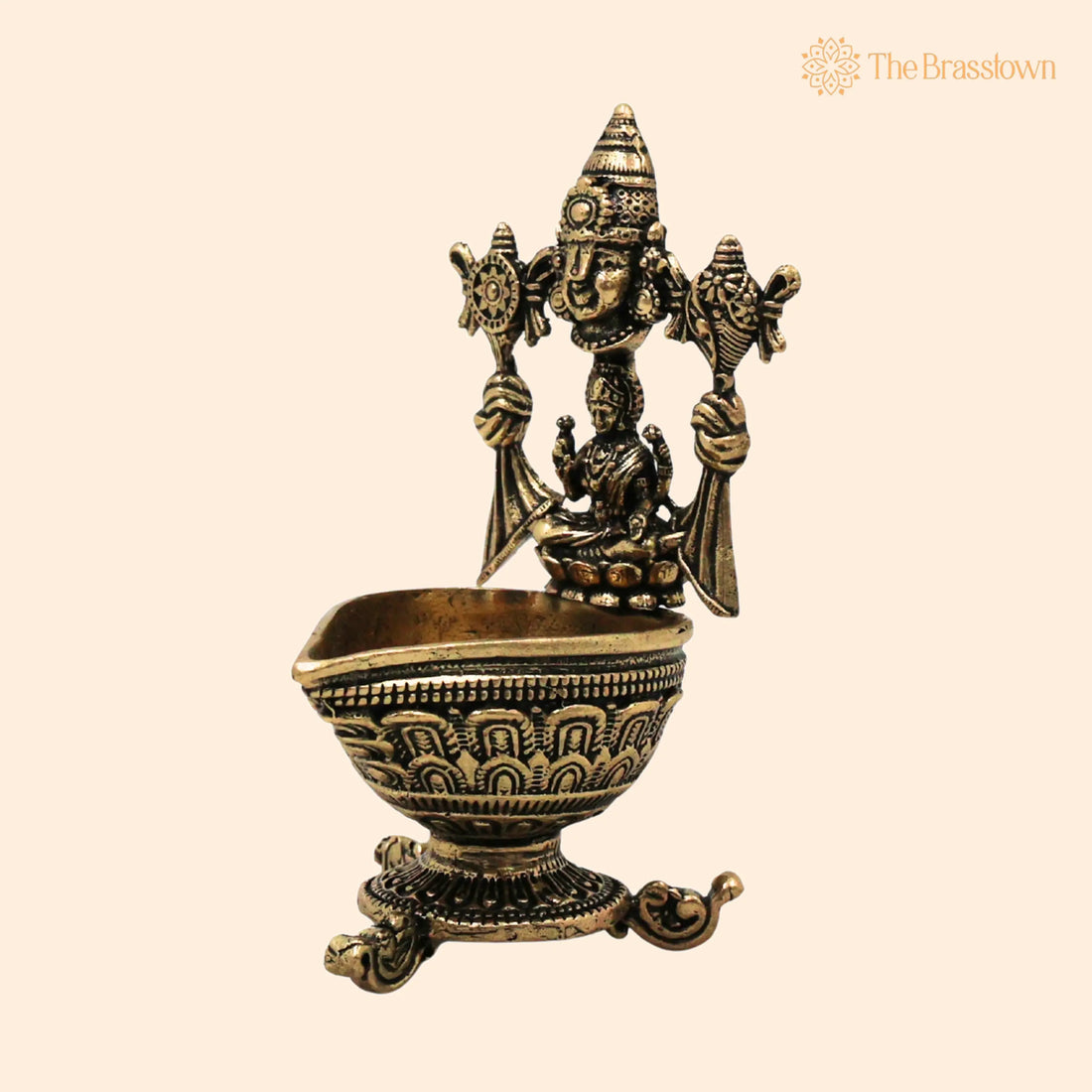 Brass Vishnu Lakshmi Lamp – Handcrafted Traditional Pooja Oil Lamp 3 Inch 1