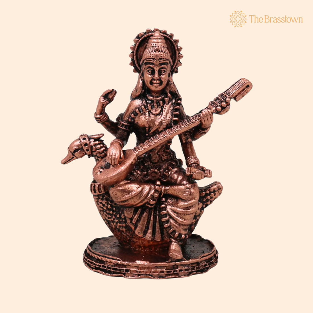 Copper Saraswati Idol – Handcrafted Traditional Murti for Puja, Home Mandir &amp; Décor 2.5 Inch 1