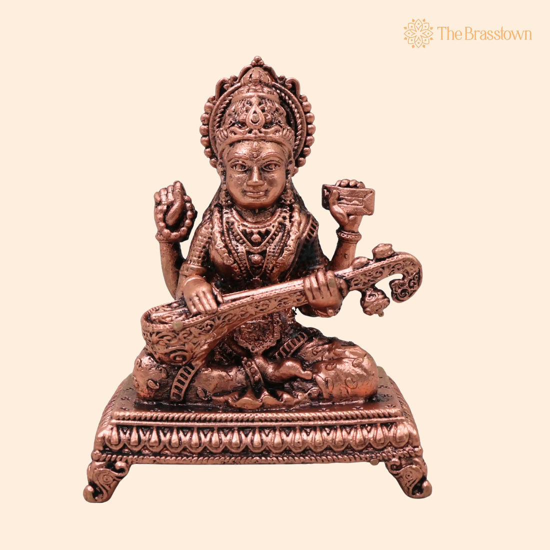 Copper Saraswati Idol – Handcrafted Traditional Murti for Puja, Home Mandir &amp; Décor 3 Inch 1