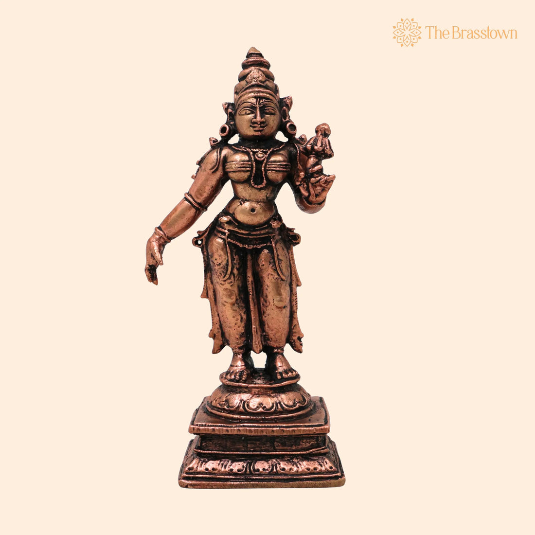 Copper Bhudevi Idol – Handcrafted Sri Bhoomi Devi Prithvi Mata Vasundhara Dharani Tamra Murti for Puja Mandir Home Décor 4 Inch 1