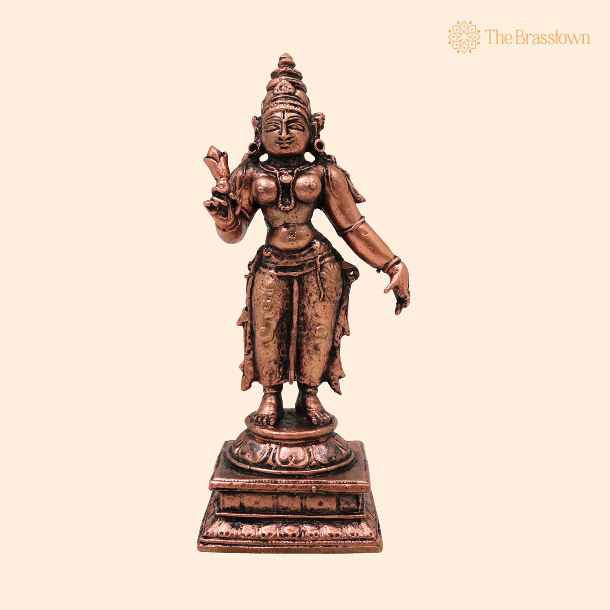 Copper Sri Devi Mahalakshmi Idol – Handcrafted Tamra Lakshmi Devi Murti, Home Mandir Décor &amp; Auspicious Gifts 4 Inch 1