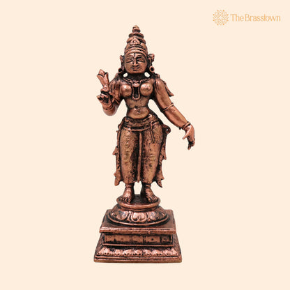 Copper Sri Devi Mahalakshmi Idol – Handcrafted Tamra Lakshmi Devi Murti, Home Mandir Décor &amp; Auspicious Gifts 4 Inch 1