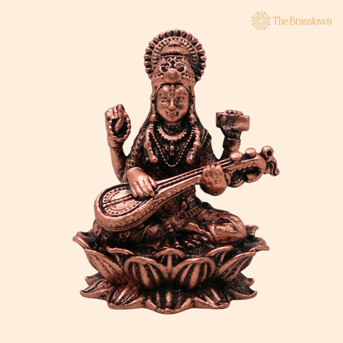 Copper Saraswati Idol – Handcrafted Traditional Murti for Puja, Home Mandir &amp; Décor 2 Inch 1