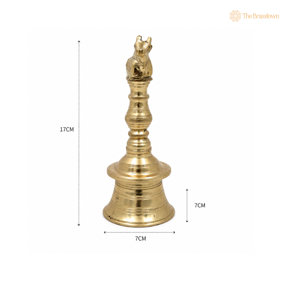 Brass Nandi Bull Bell Ghanti – Sacred Nandikeshwara Peetal Pooja Bell for Home Mandir, Temple &amp; Spiritual Décor 6.5 Inch
