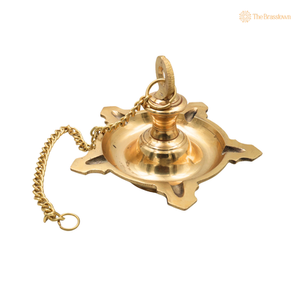 Hanging Brass Lamp Pooja Diya – Traditional Peetal Thooku Vilakku Deepam for Temple, Home Mandir &amp; Spiritual Décor 7 Inch