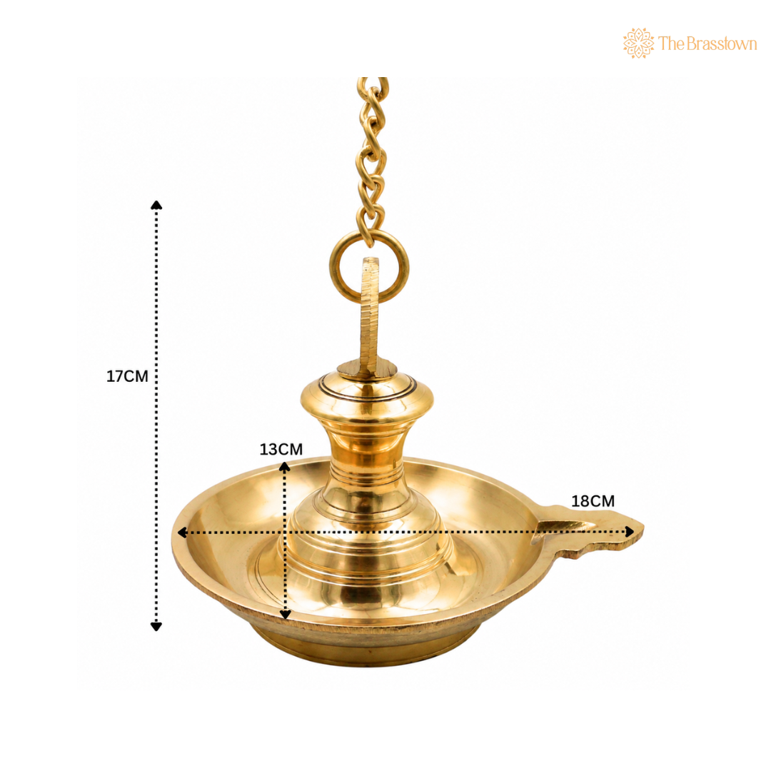 Hanging Brass Lamp for pooja – Traditional Peetal Thooku Vilakku Deepam for Temple, Home Mandir &amp; Spiritual Décor 6.5 Inch