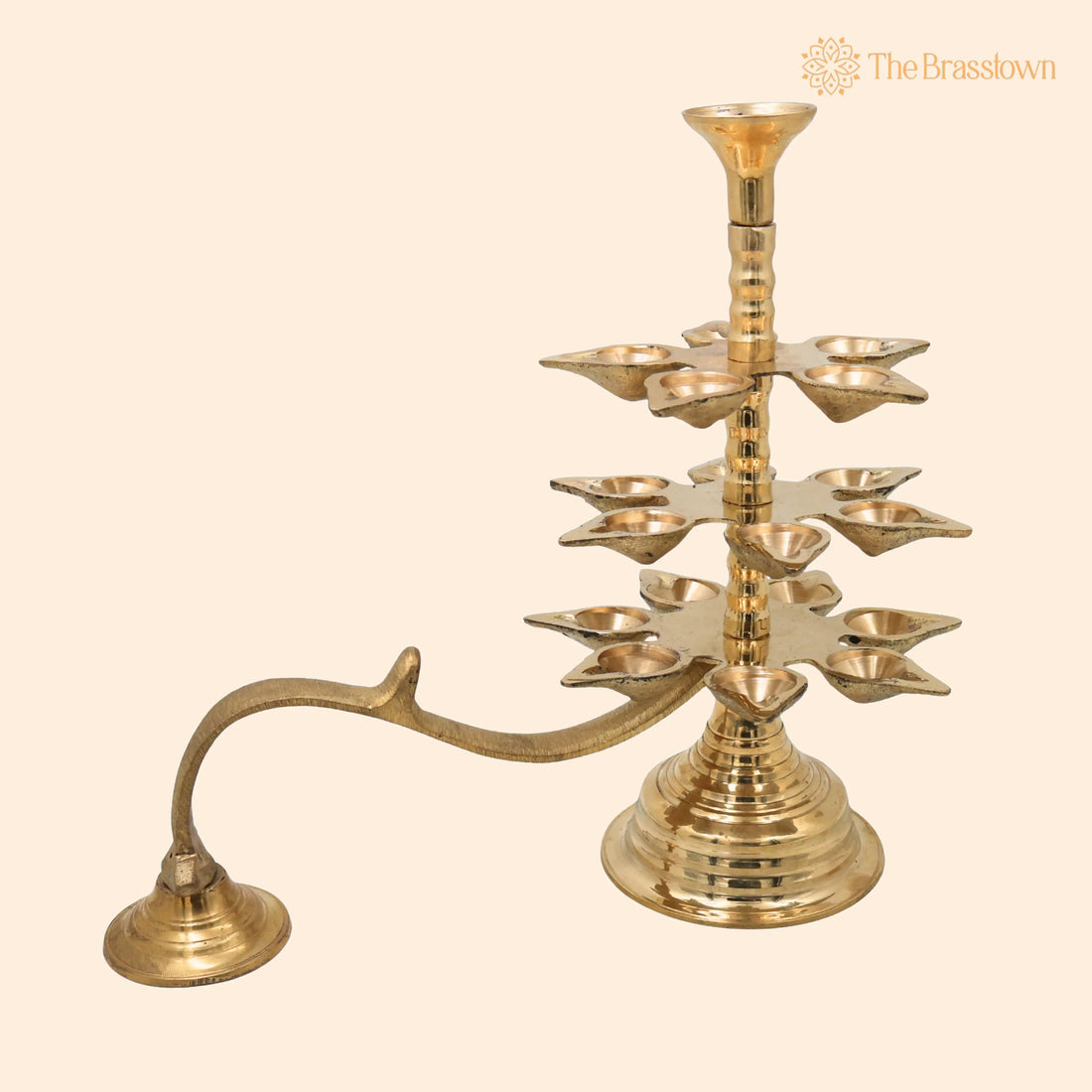 Brass 3 Layer Aarti Lamp – Handcrafted Traditional Pooja Oil Lamp 11.5 Inch 1