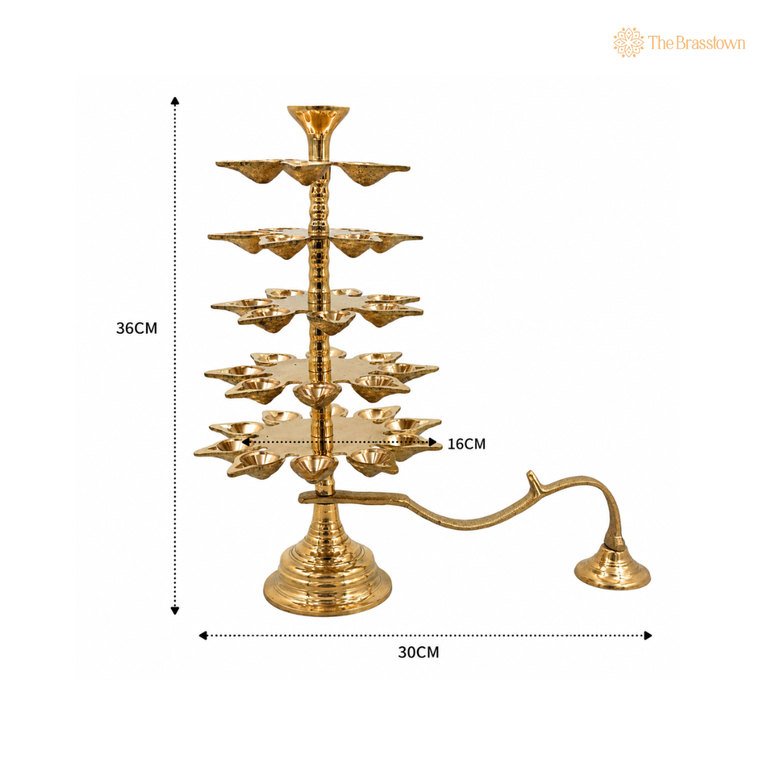 Brass 5 Layer Aarti Lamp – Traditional 5 Tier Deepam (Tripadi / Trishreni Deepam) for Home Mandir, Temple &amp; Festival Pooja Décor 14 Inch