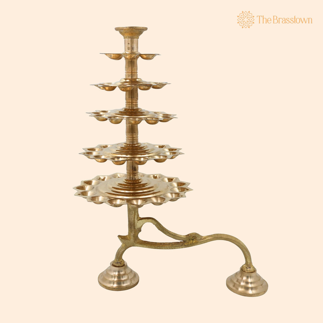 Brass 5 Layer Aarti Lamp – Handcrafted Traditional Pooja Oil Lamp 14 Inch 1