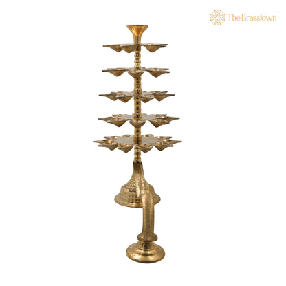 Brass 5 Layer Aarti Lamp – Handcrafted Traditional Pooja Oil Lamp 14 Inch 4