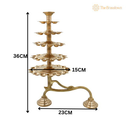 Brass 5 Layer Aarti Lamp – Handcrafted Traditional Pooja Oil Lamp 14 Inch 5