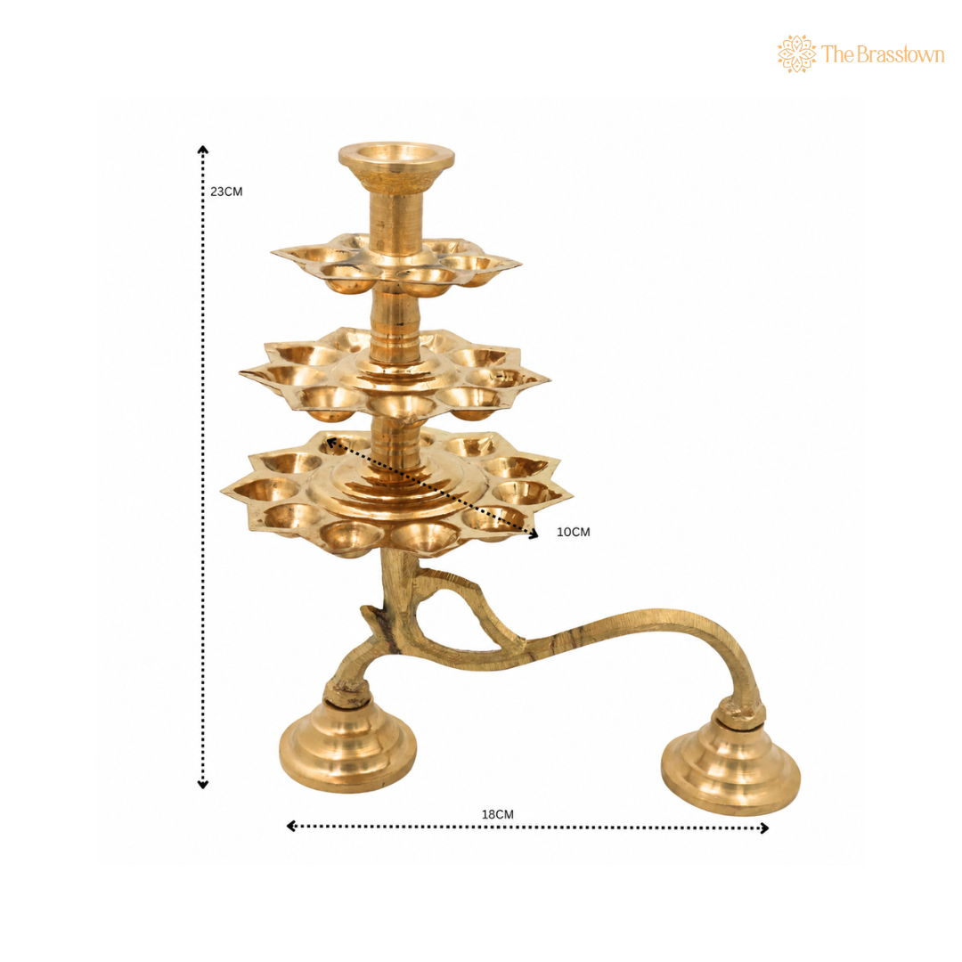 Brass 3 Layer Aarti Lamp – Traditional 3 Tier Deepam (Tripadi / Trishreni Deepam) for Home Mandir, Temple &amp; Festival Pooja Décor 9.5 Inch