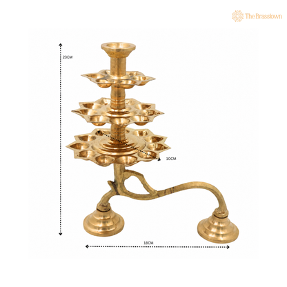 Brass 3 Layer Aarti Lamp – Traditional 3 Tier Deepam (Tripadi / Trishreni Deepam) for Home Mandir, Temple &amp; Festival Pooja Décor 9.5 Inch