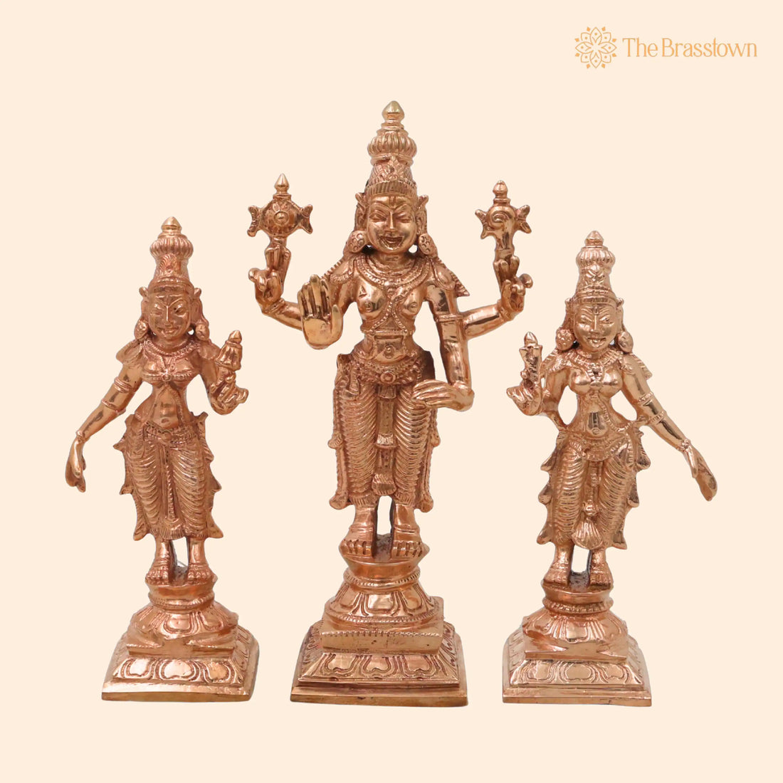 Bronze Lakshmi Narayana Vishnu With Sri Devi and – Handcrafted Traditional Murti for Puja, Home Mandir &amp; Décor 6 Inch 1
