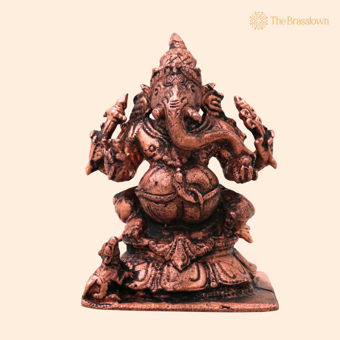 Copper Ganesha Idol – Handcrafted Tamra Ganpati Vinayaka Murti Vighneshwar Pillaiyar Statue for Pooja Home Décor Gift 3 Inch 1