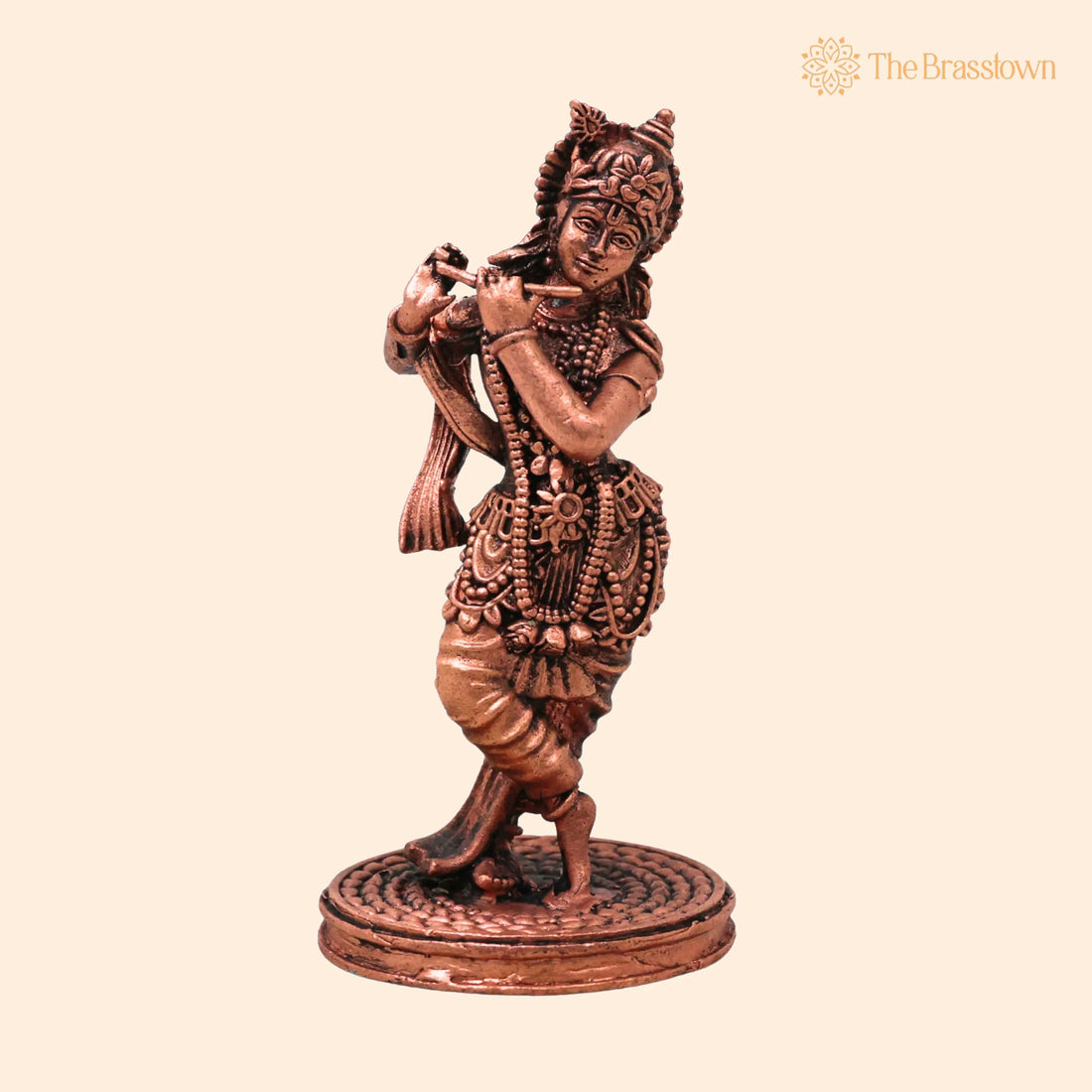 Copper Krishna Idol – Handcrafted Tamra Vigraham Murti Gopala Govinda Kanhaiya Murlidhar Shyamsundar Statue for Pooja Home Décor 3 Inch 1