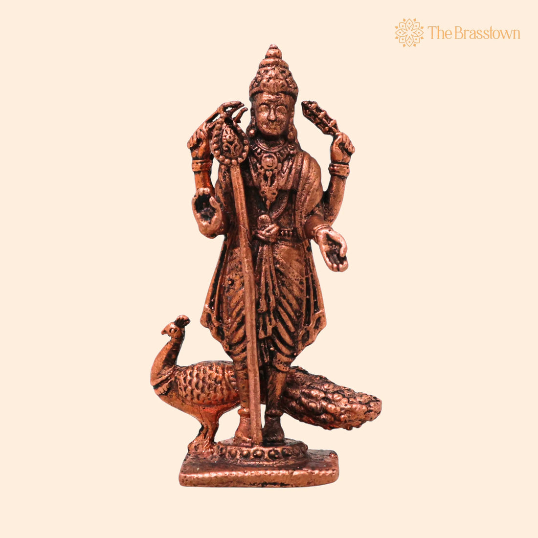 Copper Murugan Idol – Handcrafted Kartikeya Subramanya Shanmukha Swamy Murti for Pooja Mandir Home Décor Statue 2.5 Inch 1