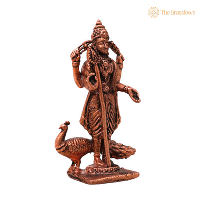 Copper Murugan Idol – Handcrafted Traditional Murti for Puja, Home Mandir &amp; Décor 3 Inch 3