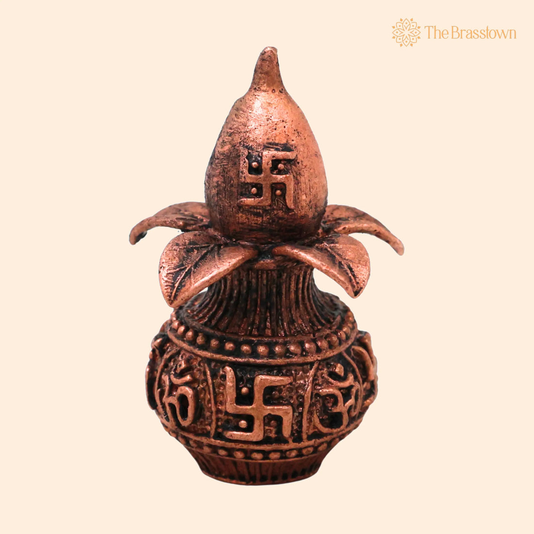 Copper Kalash – Handcrafted Swastik Tamra Taamra Tamba Thamira Kalasam Purna Kumbham Pooja Murti Décor Gift 2.5 Inch 1