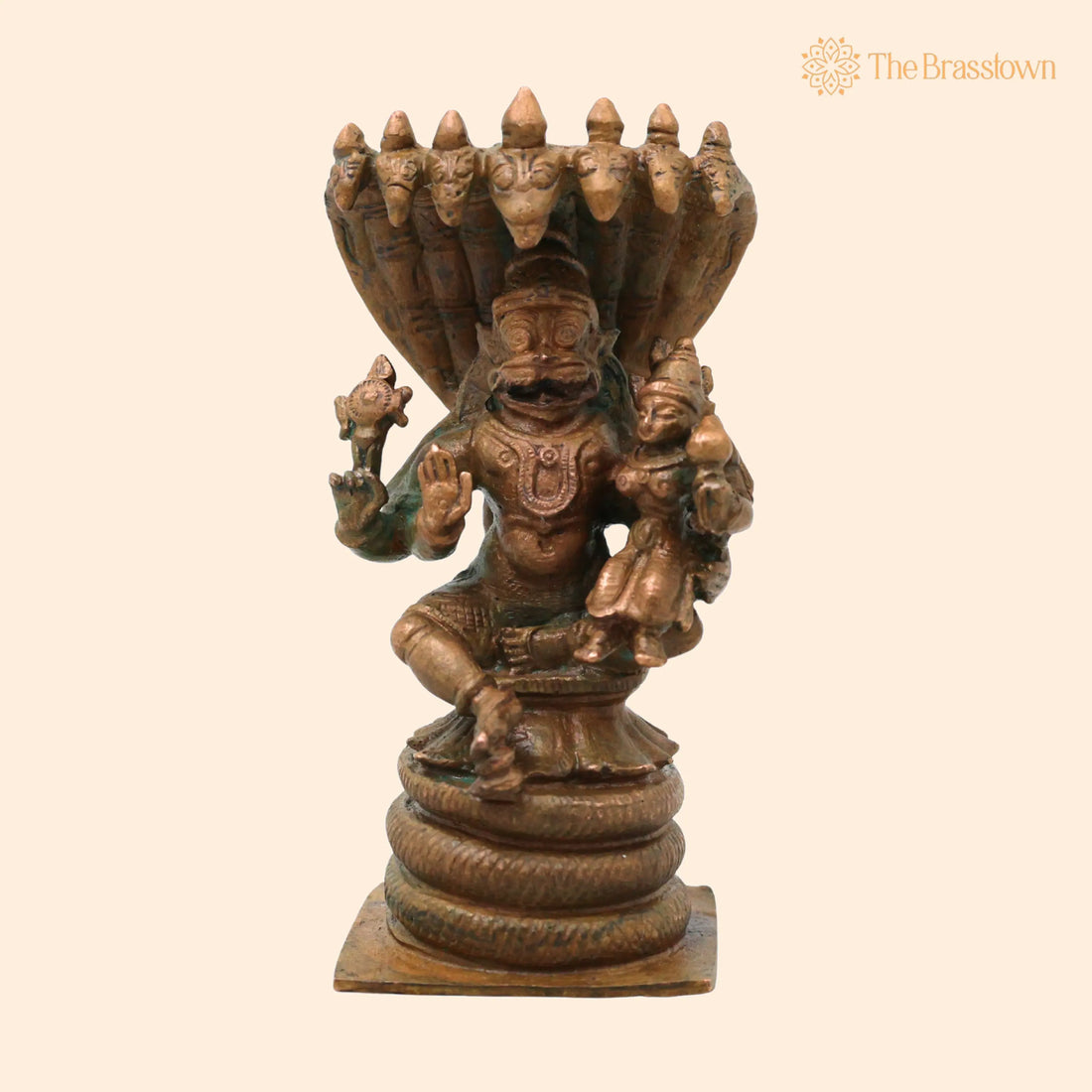 Bronze Lakshmi Narasimha Idol – Handcrafted Ugra Narasimha Swamy Narahari Murti Vishnu Avatar Statue for Puja Mandir Home Décor 4 Inch 1