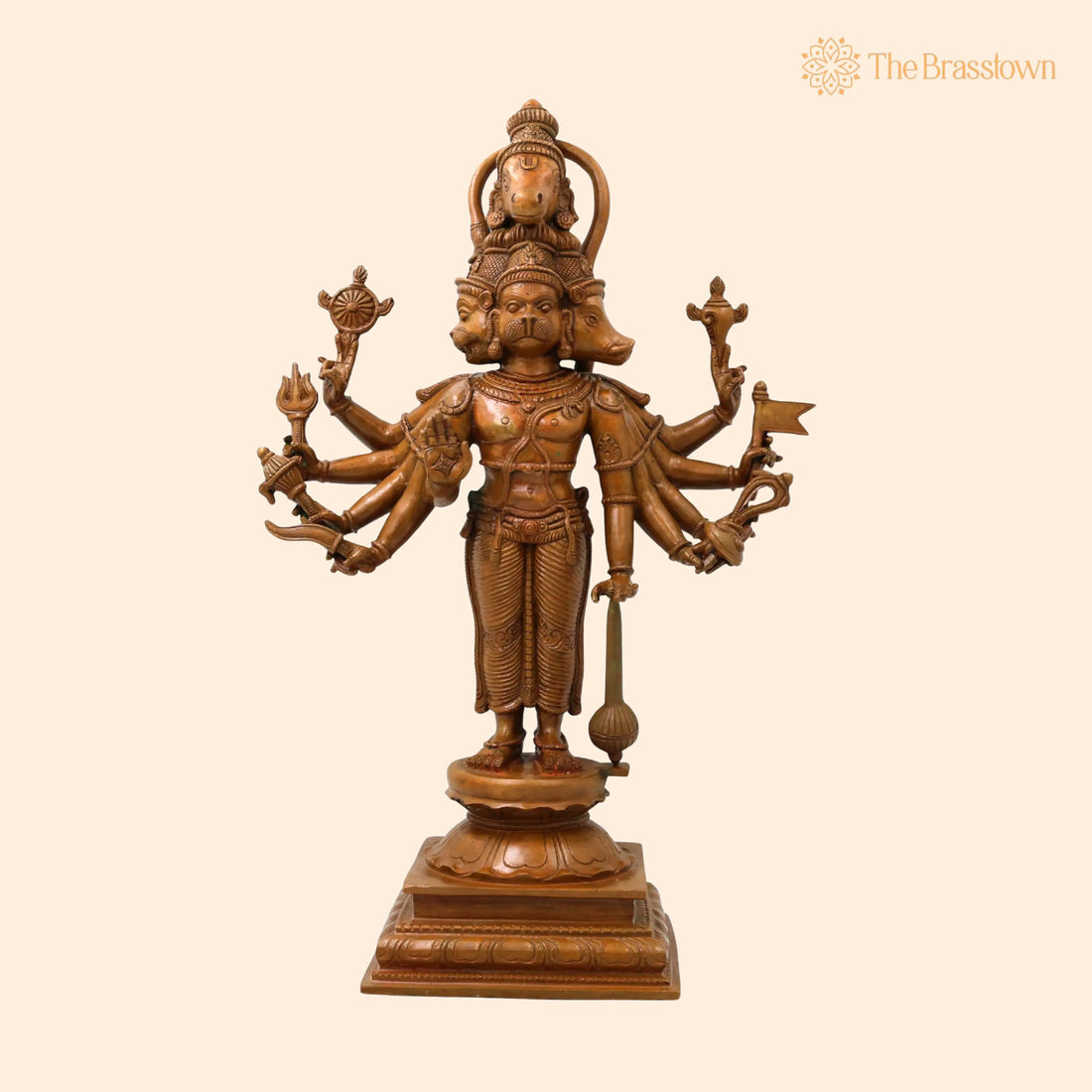 Bronze Panchamukhi Hanuman Idol – Handcrafted Five Faced Anjaneya Statue for Puja Décor 15 Inch 1