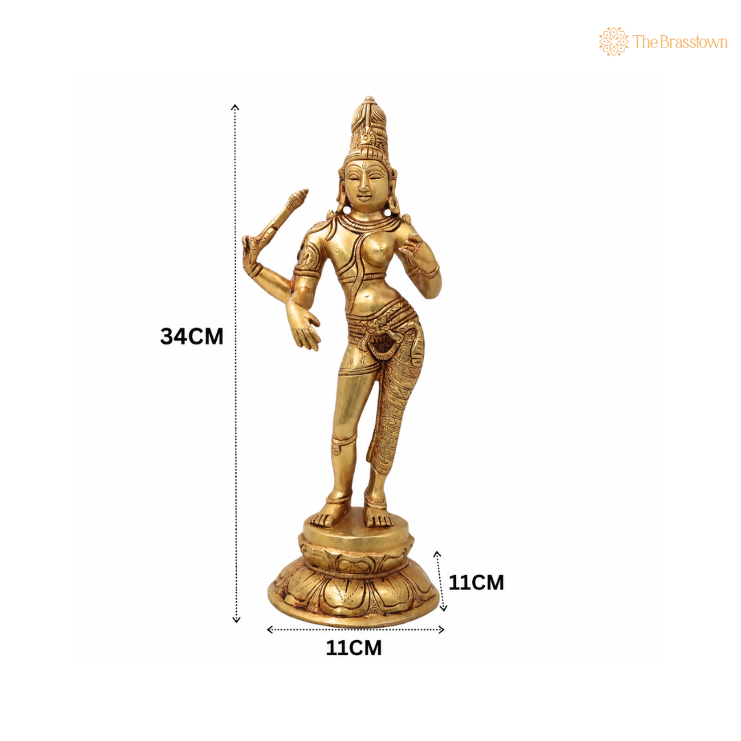 Brass Ardhanarishwara Idol – Shiva Shakti Half Male Female Murti for Pooja, Home Mandir, Spiritual Décor &amp; Gifting 13.5 Inch