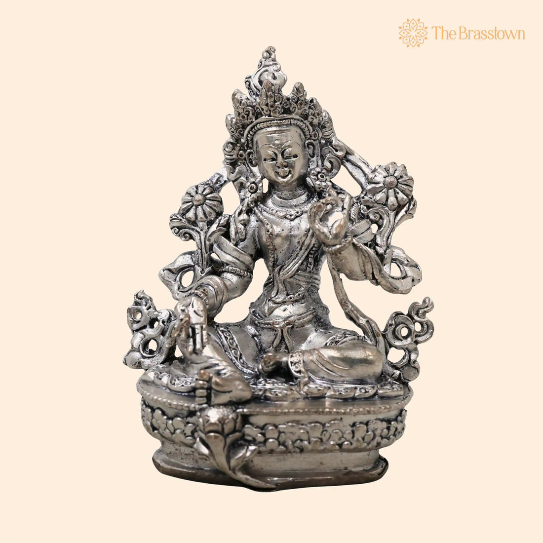 Brass Tara Maa Idol Silver Coated – Handcrafted Maa Tara Devi Murti, Mahavidya Ugra Tara, Tarini Maa Statue for Puja 3.5 Inch 1