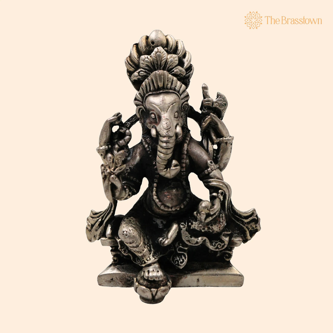 Brass With Silver Coated Handcrafted Ganesha Idol for Home Pooja &amp; Décor, Ganpati Ganapati Vinayaka Vighnaharta Gajanan Murti 2.5 Inch 1