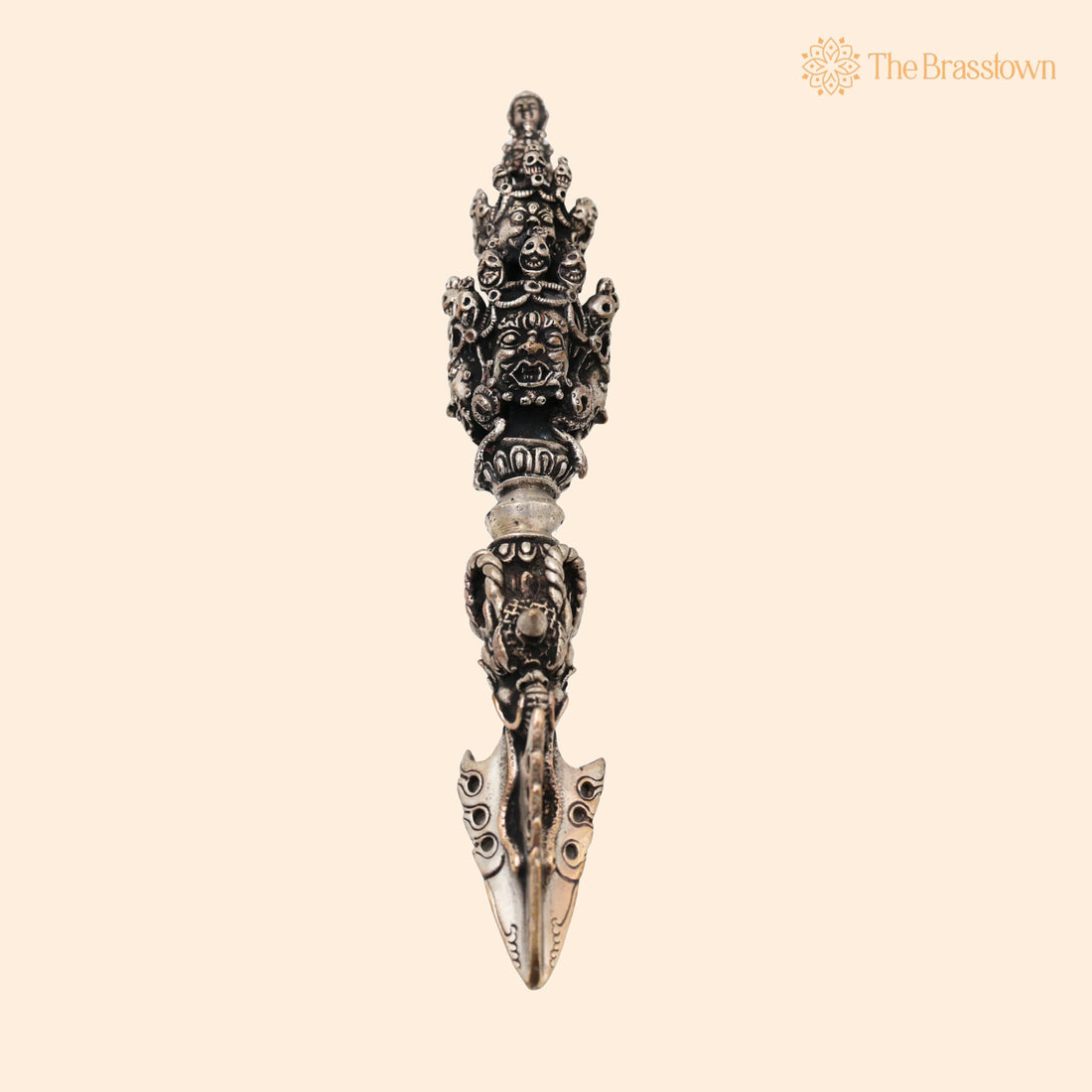 Brass With Silver Coated Handcrafted Phurba Idol Vajrakilaya Kila – Tibetan Ritual Dagger Vajra Kila Statue for Puja Rituals &amp; Home Mandir 6.5 Inch 1